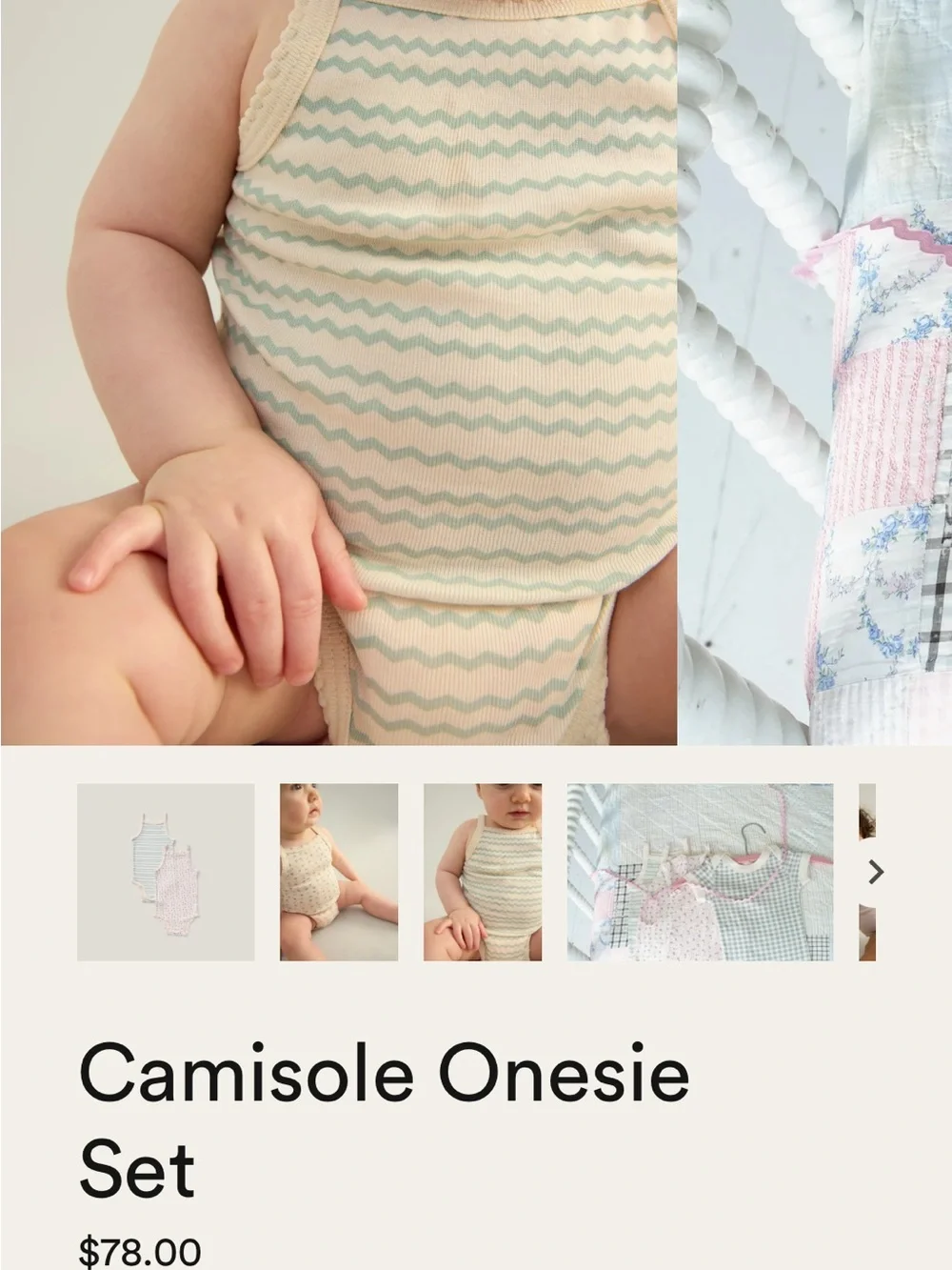 Soor Ploom camisole onesie in ricrac, 12-18 m